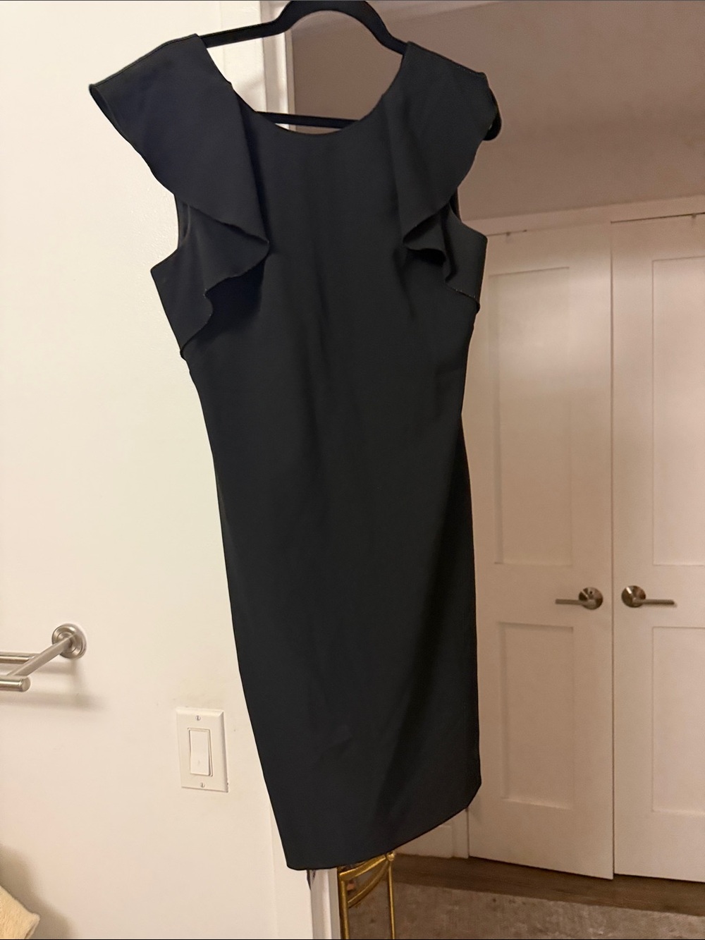 Black Ruffle Sleeve Sheath Dress- Karl Lagerfeld Paris